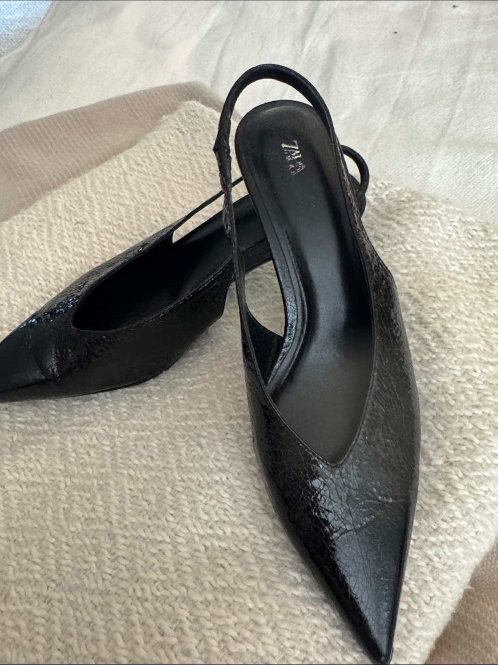 Zara Black Pointed Slingback Heels